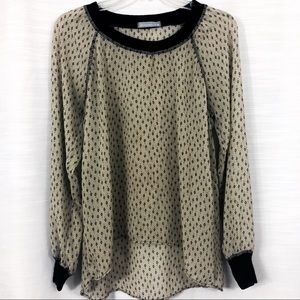 OLIVIA MOON beige chiffon long sleeve top | size S